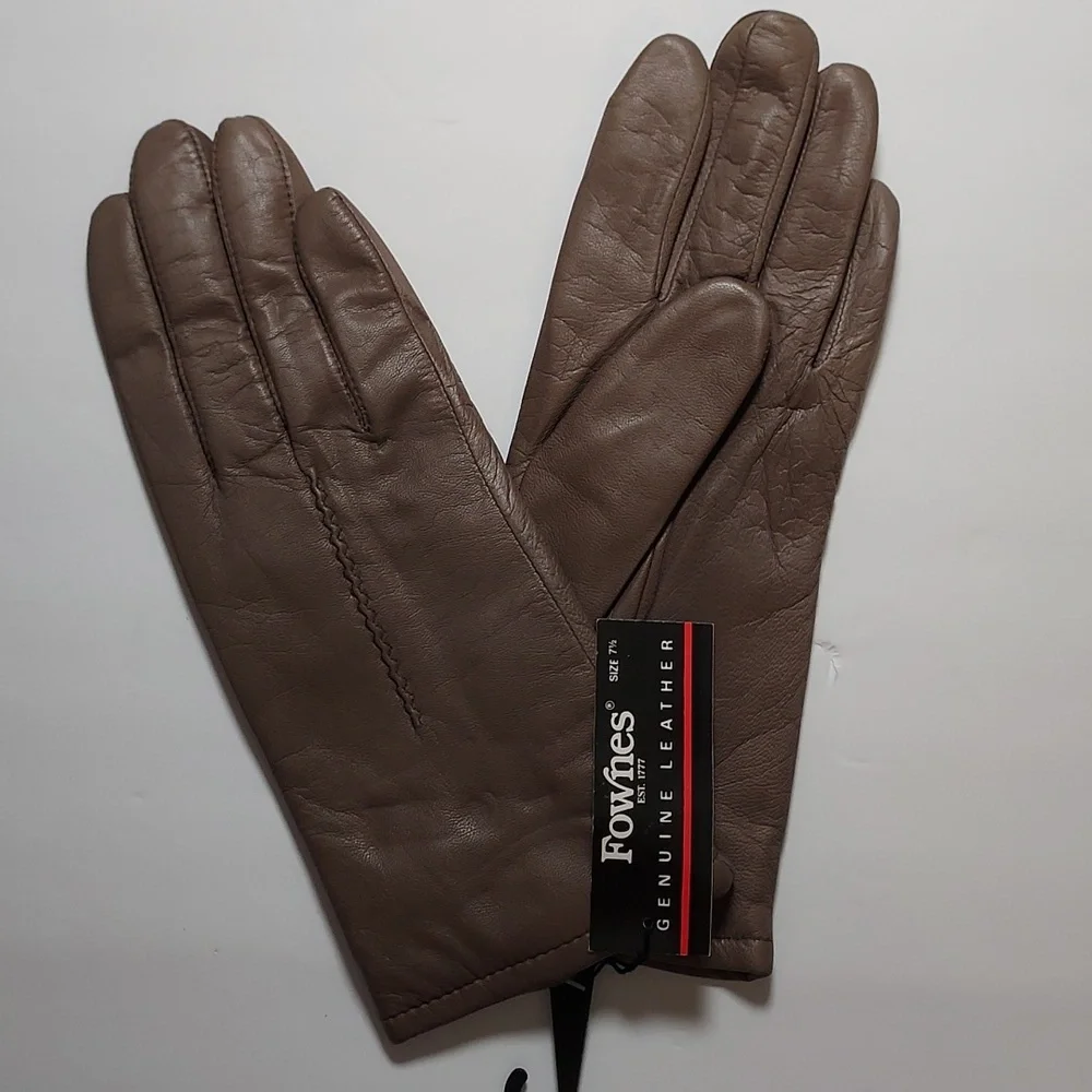 Fownes Leather Gloves Taupe Brown Size 7.5